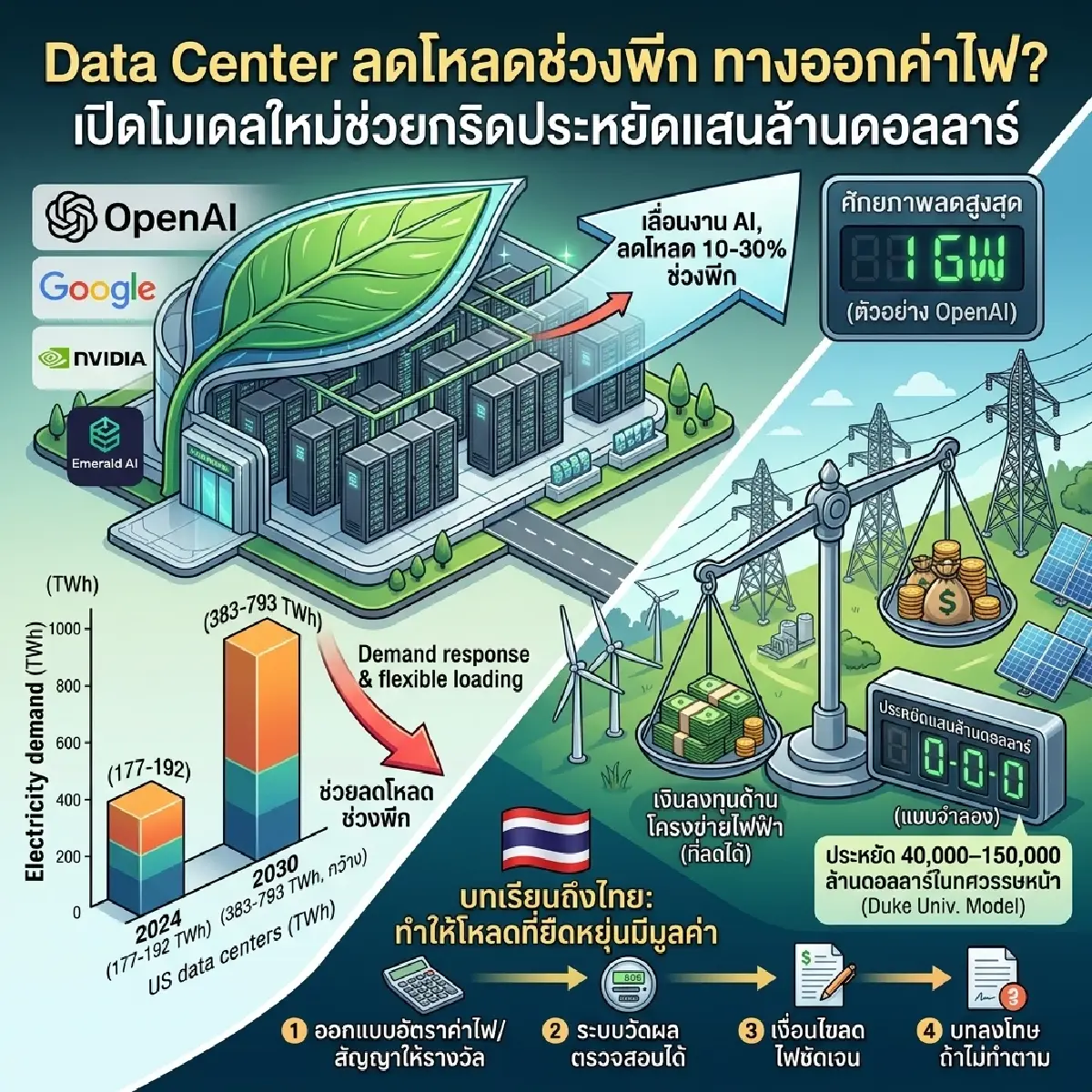 Data Center ไม่ใช่แค่ตัวกินไฟ! ลดโหลดช่วงพีก ทางรอดกริดประหยัดแสนล้าน?
