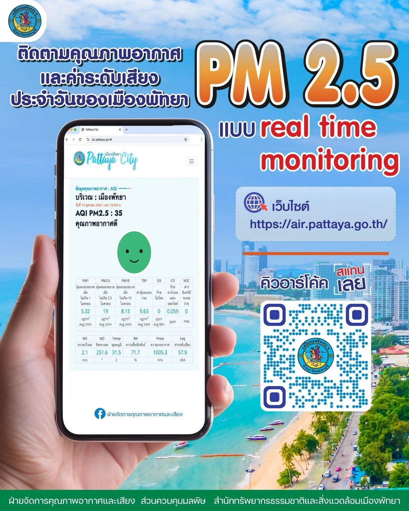พัทยา ลุยส่งรถตรวจ PM2.5 ตระเวนทั่วเมือง เปิดข้อมูลอากาศเรียลไทม์ให้ประชาชนรู้ทัน