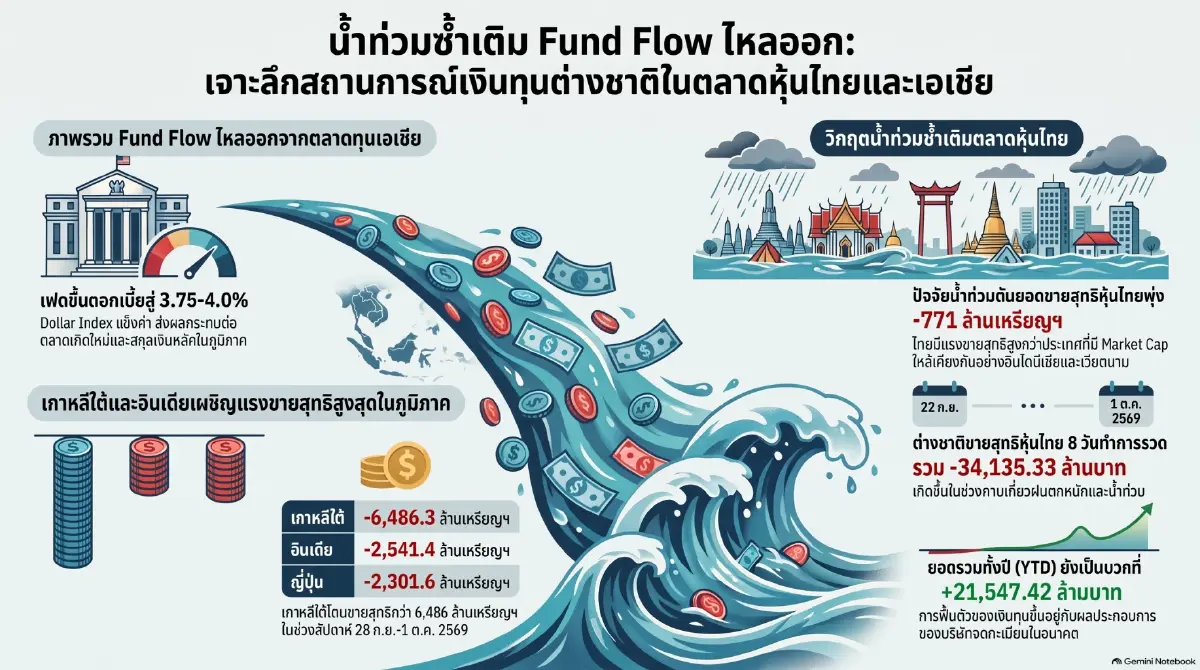 น้ำท่วมซ้ำเติมฟันด์โฟลว์ไหลออก ลุ้นงบ บจ. ชี้ชะตาตลาดหุ้นไทย
