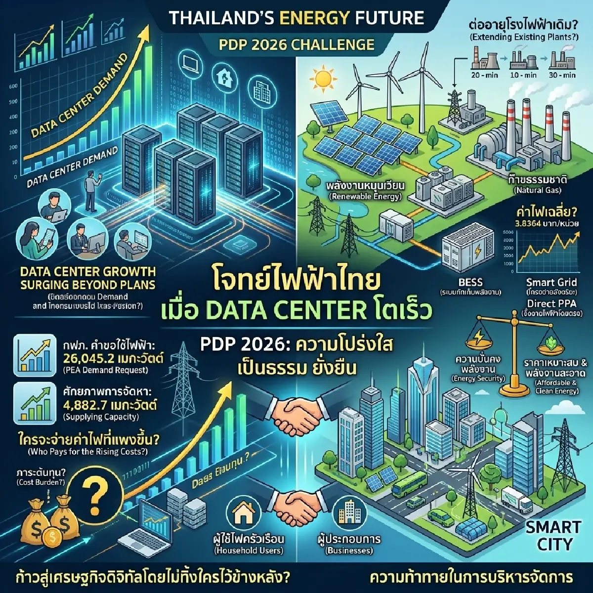 แกะร่าง PDP 2026 ไฟไม่พอรับ Data Center เสี่ยงล็อกไทยติดโรงไฟฟ้าฟอสซิล ค่าไฟใครจ่าย?