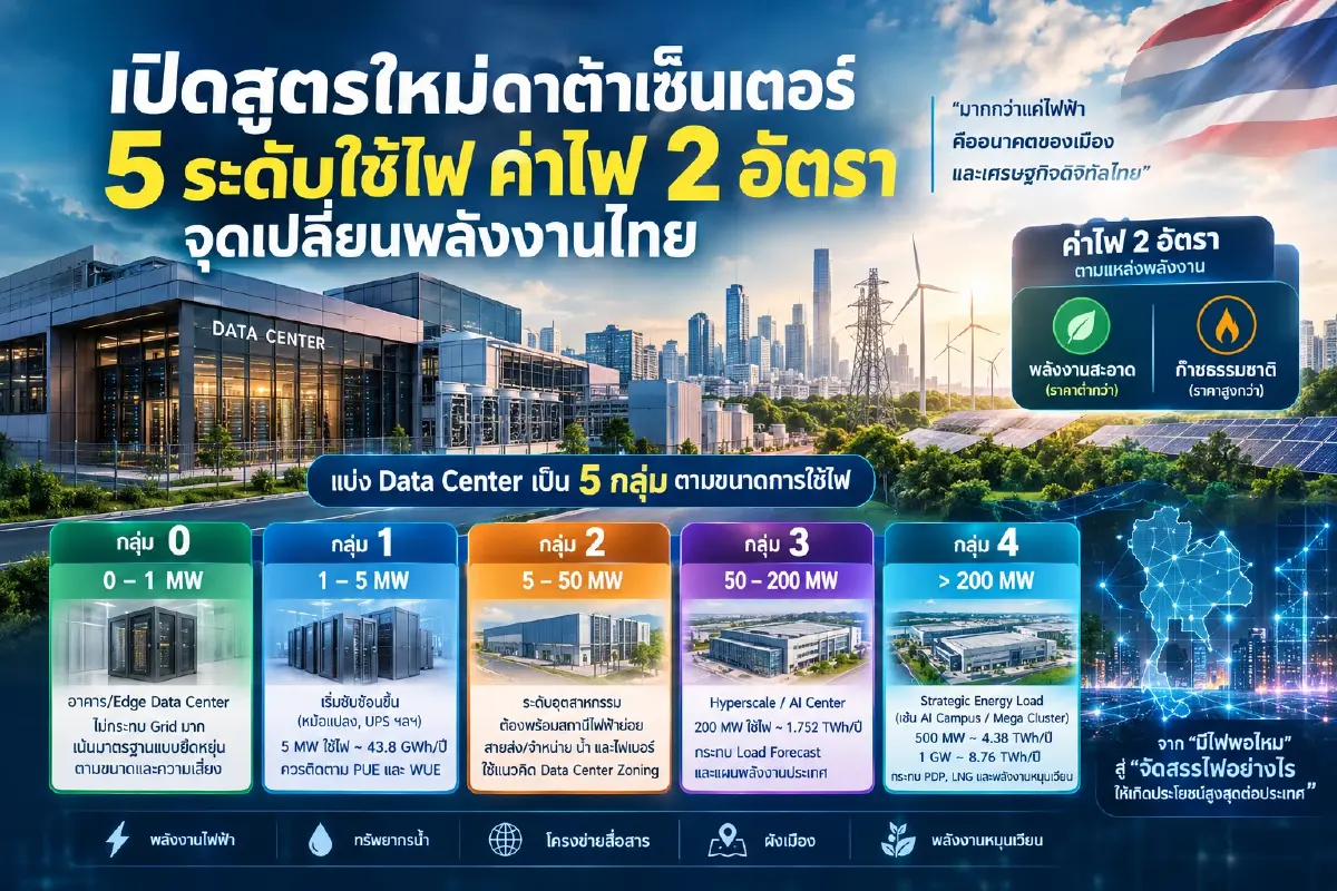 เปิดสูตรใหม่ดาต้าเซ็นเตอร์ 5 ระดับใช้ไฟ ค่าไฟ 2 อัตรา จุดเปลี่ยนพลังงานไทย