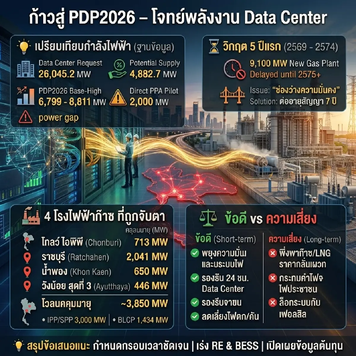 ไฟไม่พอเลี้ยง Data Center? เปิดโจทย์ต่ออายุโรงไฟฟ้าเก่า 3,850 เมกะวัตต์