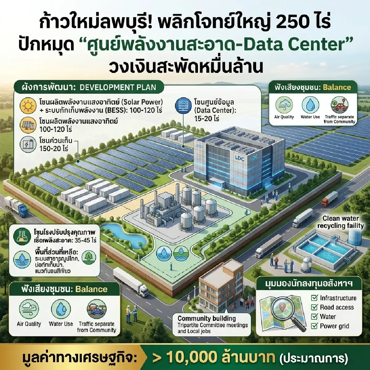 จับตาแผน "ลพบุรี' ปักหมุด 250 ไร่ ผนึกพลังงานสะอาดปั้น Data Center หมื่นล้าน
