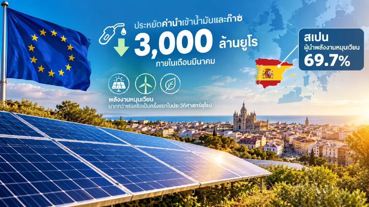 โซลาร์เขย่ายุโรป! ลดนำเข้าฟอสซิล 3 พันล้านยูโร สเปนขึ้นแท่นผู้นำ