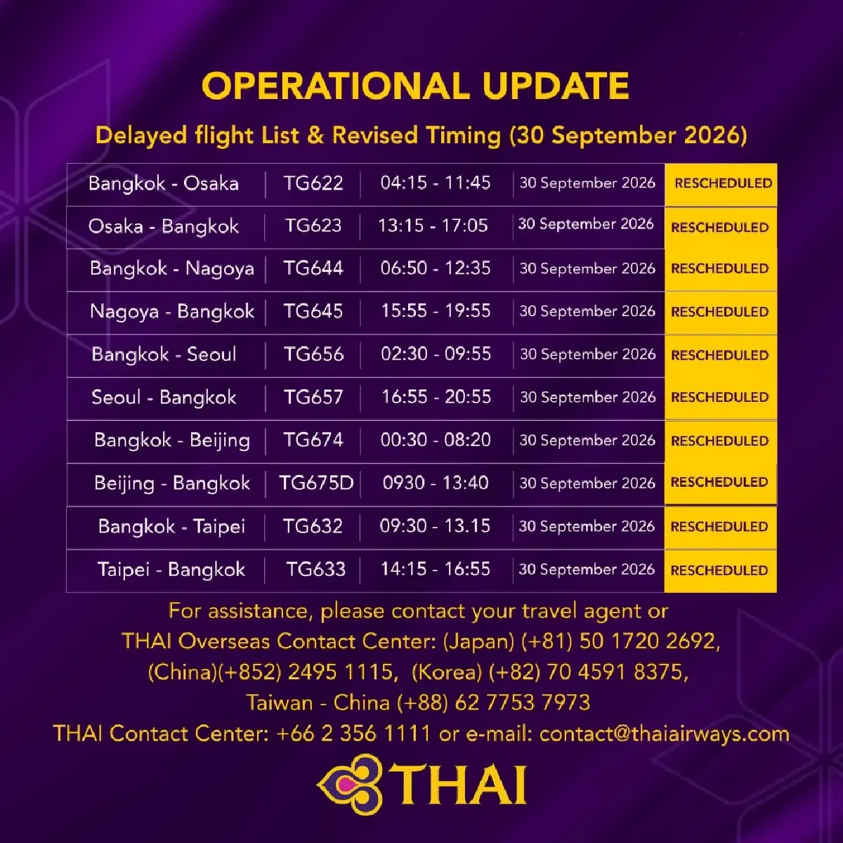 สุวรรณภูมิแทบร้าง! การบินไทยยกเลิก 97 เที่ยวบิน 29 ก.ย.-3 ต.ค.