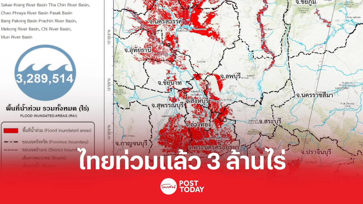 เปิดภาพดาวเทียม จิสด้า ไทยเจอน้ำท่วมขังกว่า 3ล้านไร่ เปิดภาพดาวเทียม จิสด้า ไทยเจอน้ำท่วมขังกว่า 3ล้านไร่