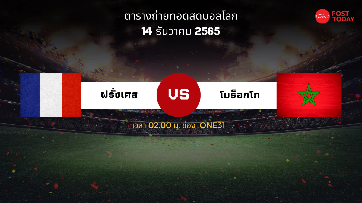 โปรแกรมฟุตบอลโลก 2022 รอบรองชนะเลิศ 14 ธันวาคม 2565 โปรแกรมฟุตบอลโลก 2022 รอบรองชนะเลิศ 14 ธันวาคม 2565