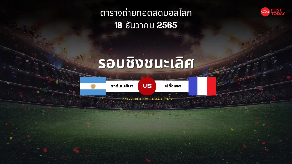 โปรแกรมการแข่งขันฟุตบอลโลก 2022 รอบชิงชนะเลิศ 18 ธันวาคม 2565 โปรแกรมการแข่งขันฟุตบอลโลก 2022 รอบชิงชนะเลิศ 18 ธันวาคม 2565