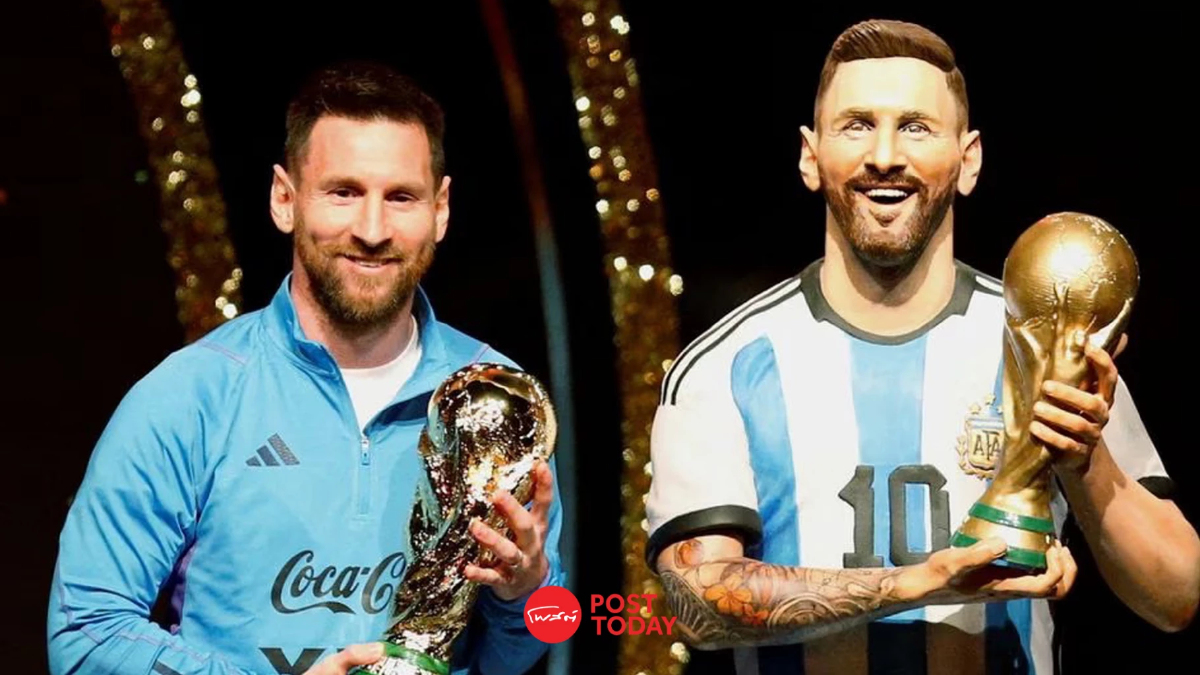 รูปปั้นเมสซียืนเคียงข้างมาราโดน่า,เปเล่ที่พิพิธภัณฑ์ CONMEBOL รูปปั้นเมสซียืนเคียงข้างมาราโดน่า,เปเล่ที่พิพิธภัณฑ์ CONMEBOL