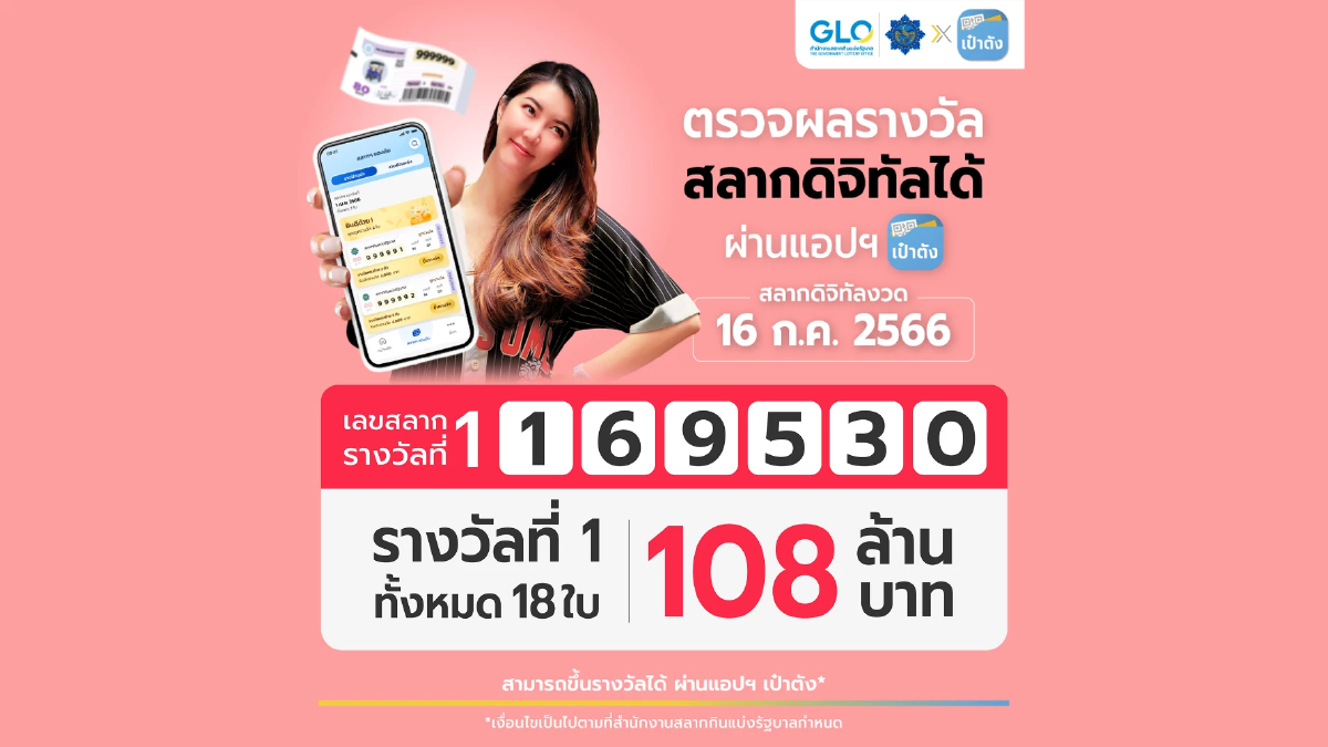 สลากดิจิทัลแจกโชคถูกรางวัลที่ 1 ถึง 10 คน มูลค่ารวมกว่า 108 ล้านบาท สลากดิจิทัลแจกโชคถูกรางวัลที่ 1 ถึง 10 คน มูลค่ารวมกว่า 108 ล้านบาท