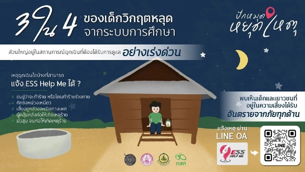 กสศ.เปิดไลน์ESS Help Meช่วยเด็กเยาวชนป้องกันเหตุฉุกเฉินทางสังคม 24ชม. กสศ.เปิดไลน์ESS Help Meช่วยเด็กเยาวชนป้องกันเหตุฉุกเฉินทางสังคม 24ชม.