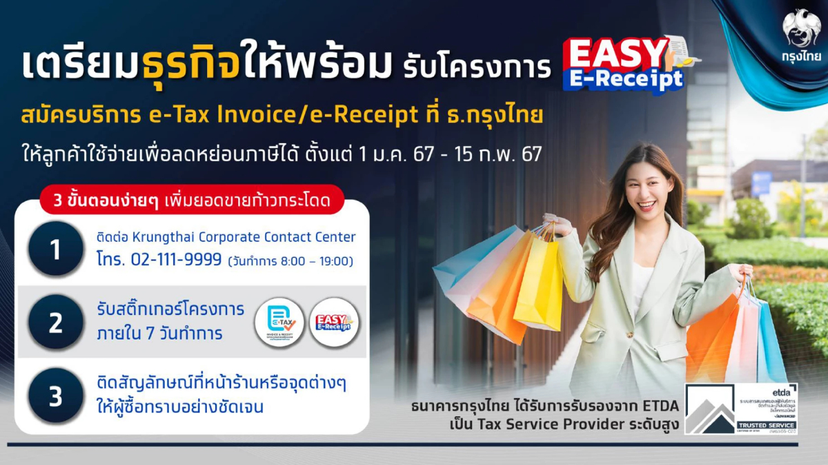 กรุงไทย เปิดตัว Krungthai E-Tax / E-Receipt กระตุ้นใช้จ่ายลดหย่อนภาษี ปี 67 กรุงไทย เปิดตัว Krungthai E-Tax / E-Receipt กระตุ้นใช้จ่ายลดหย่อนภาษี ปี 67