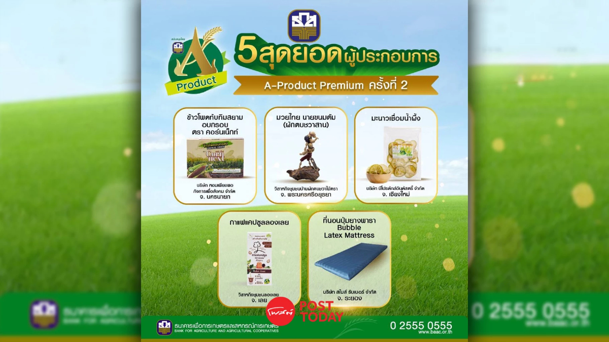 เปิดผล5สุดยอดผู้ประกอบการSMEคว้าA-Product Premiumโดยธ.ก.ส. เปิดผล5สุดยอดผู้ประกอบการSMEคว้าA-Product Premiumโดยธ.ก.ส.