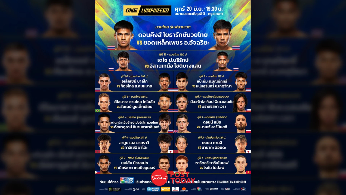 ถ่ายทอดสด มวย วัน ลุมพินี 113 ONE Championship วันนี้ 20 มิ.ย.68