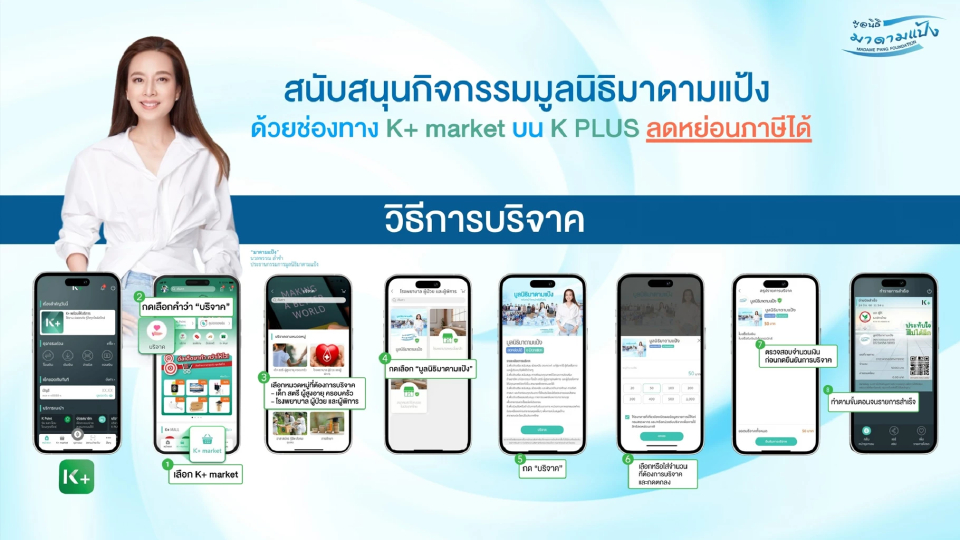 สนับสนุนกิจกรรมมูลนิธิมาดามแป้ง ผ่าน K+ market ลดหย่อนภาษีได้
