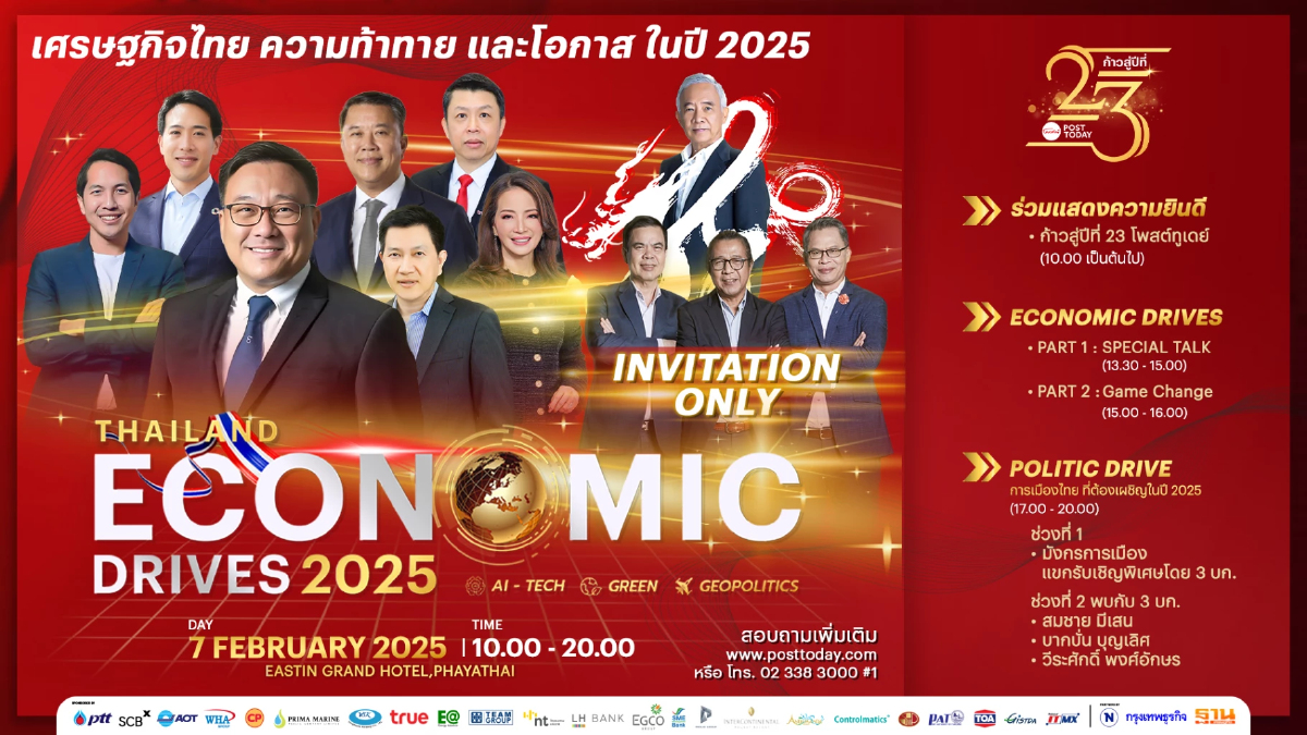 โพสต์ทูเดย์จัดงานฉลองก้าวสู่ปีที่ 23 พร้อมเสวนาเจาะลึกเศรษฐกิจไทยปี 2025 โพสต์ทูเดย์จัดงานฉลองก้าวสู่ปีที่ 23 พร้อมเสวนาเจาะลึกเศรษฐกิจไทยปี 2025