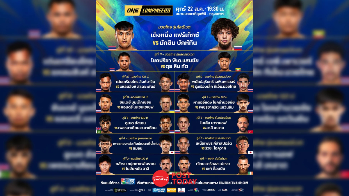 ถ่ายทอดสด มวย วัน ลุมพินี 121 ONE Championship วันนี้ 22 ส.ค.68