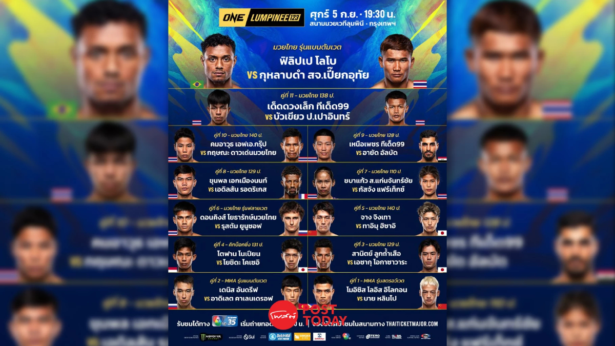 ถ่ายทอดสด มวย วัน ลุมพินี 123 ONE Championship วันนี้ 5 ก.ย.68