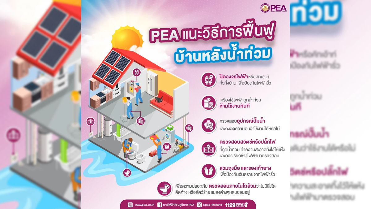 PEA ห่วงใย แนะวิธีเตรียมตัวเข้าบ้านหลังน้ำลด ตรวจสอบระบบไฟฟ้าอย่างปลอดภัย PEA ห่วงใย แนะวิธีเตรียมตัวเข้าบ้านหลังน้ำลด ตรวจสอบระบบไฟฟ้าอย่างปลอดภัย