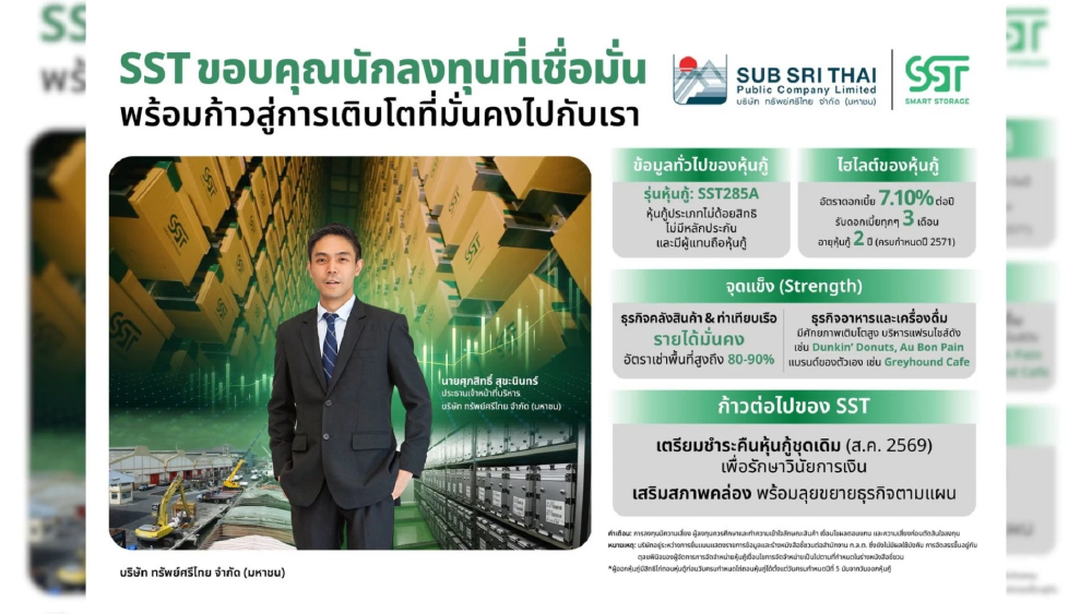 SST ปลื้ม นักลงทุนแห่จองหุ้นกู้ชุดใหม่ล้นเกินเป้า สะท้อนความเชื่อมั่นในศักยภาพธุรกิจคลังสินค้าและอาหาร