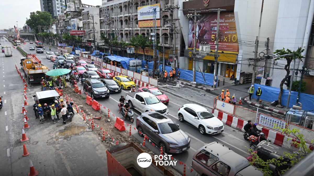 ปิดถนนประชาธิปก! เร่งเทปูนซ่อมรอยรั่วอุโมงค์สายสีม่วงใต้ทำถนนทรุด ปิดถนนประชาธิปก! เร่งเทปูนซ่อมรอยรั่วอุโมงค์สายสีม่วงใต้ทำถนนทรุด