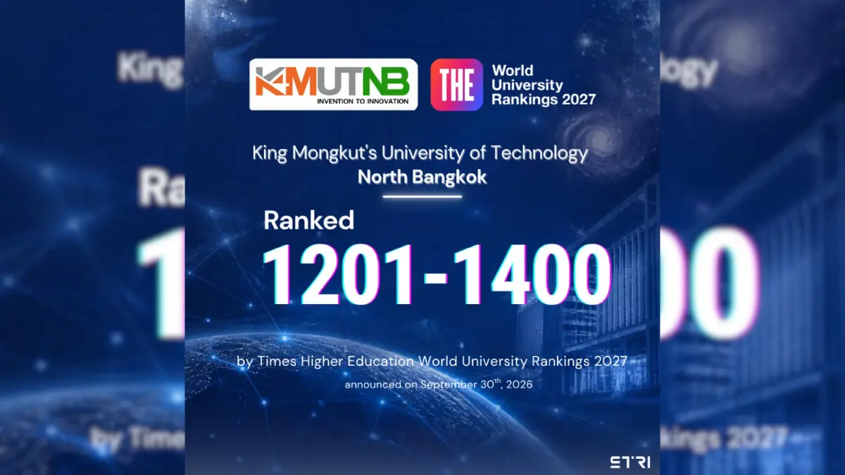 มจพ. คว้าอันดับ 4 ร่วม ม.ไทย THE World University Rankings 2027 กลุ่ม 1201–1400 ของโลก